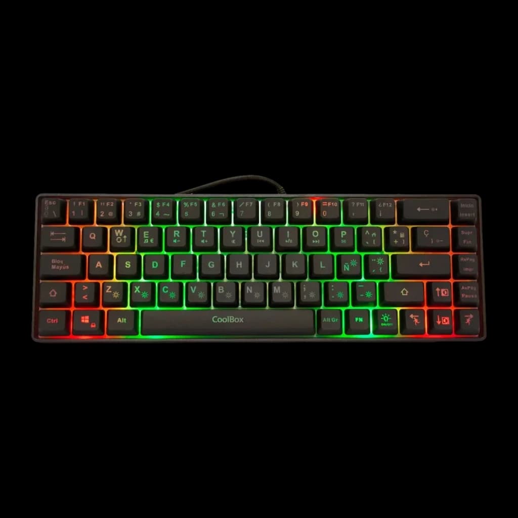 Clavier Gaming CoolBox DeepGaming TM065 Mini 65% Hybride Membrane-Mécanique RGB Noir, vue de dessus: rétroéclairage RGB