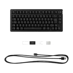 Teclado Gaming HyperX Alloy Rise 75 RGB Preto, vista superior: layout 75%, cabo USB trançado e adaptador incluídos
