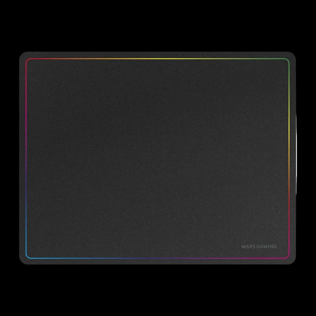 Combo Gaming Mars Gaming Sans Fil RGB 360x260mm Noir MCPWTKLES, vue de face: tapis avec éclairage RGB périmétrique et logo