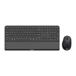 Combo Clavier et Souris Philips Noir Sans Fil Bluetooth SPT6607B/16, vue de dessus: clavier complet avec repose-poignets