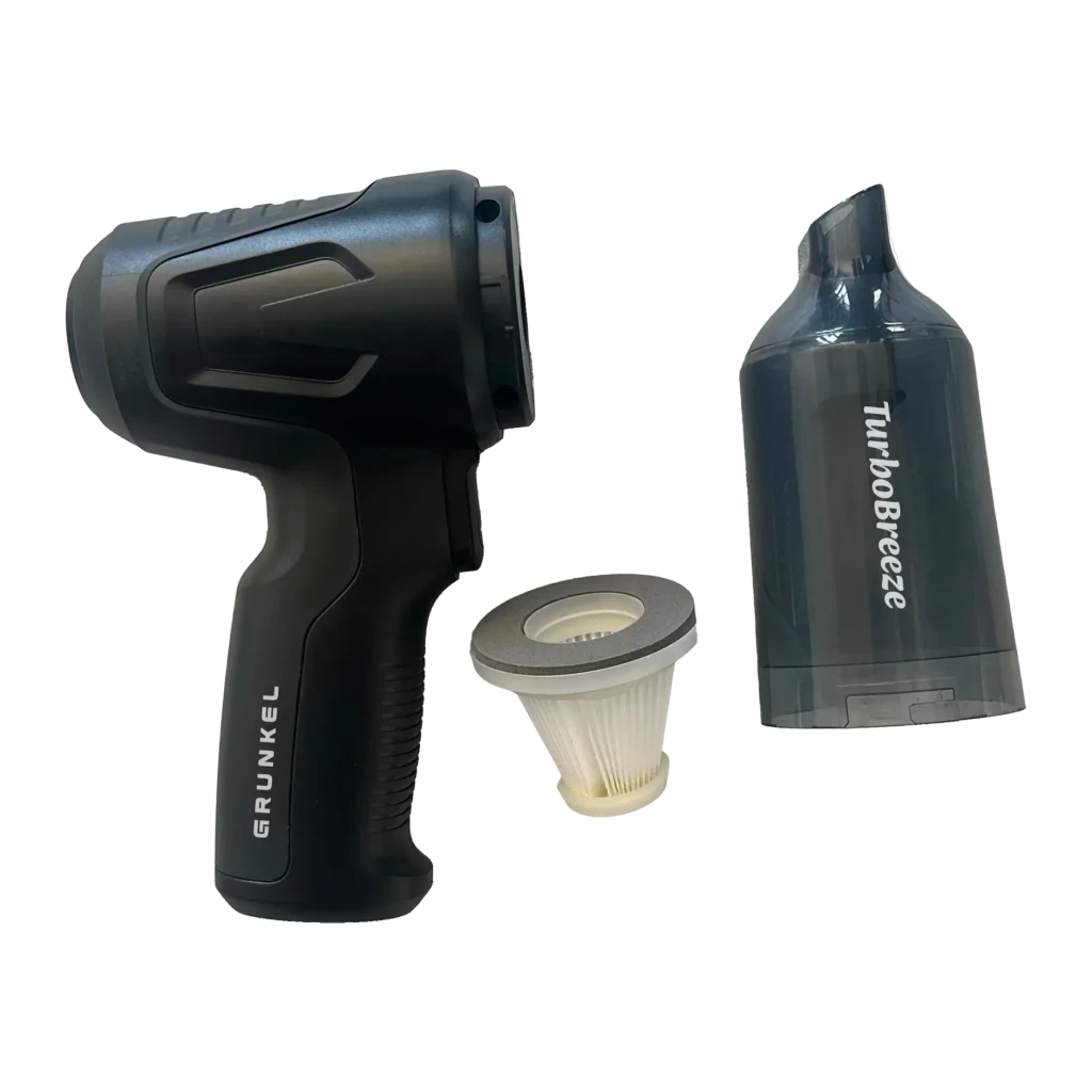 Aspiradora de mano Grunkel Negro Sin cable 12000Pa 80W 25min CARFORCE2, piezas: cuerpo, filtro HEPA y depósito TurboBreeze