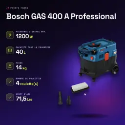 Aspirateur industriel sec/humide Bosch GAS 400 A Professional Bleu Sans Fil 1200W - caractéristiques