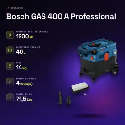 Aspirateur industriel sec/humide Bosch GAS 400 A Professional Bleu Sans Fil 1200W - caractéristiques