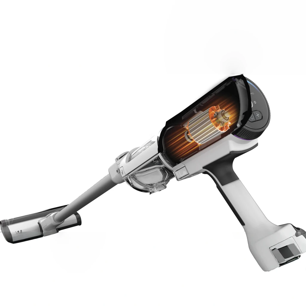 Aspirateur balai sans fil Shark Detect Pro Blanc Sans Câble 75W 60min IW1611EU, en usage: coupe du moteur interne illuminé