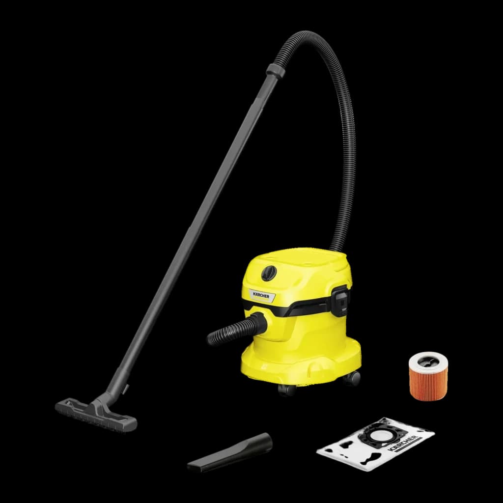 Aspirador en seco y húmedo Kärcher WD 2 Plus Amarillo 1000W V-12/4/18, vista principal: depósito amarillo con manguera