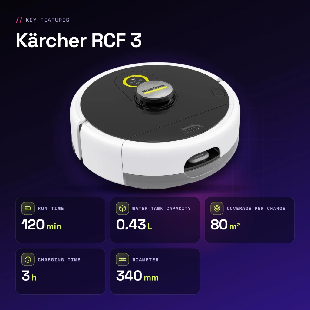 Robot friegasuelos Kärcher RCF 3 LiDAR Fregado 120min - características