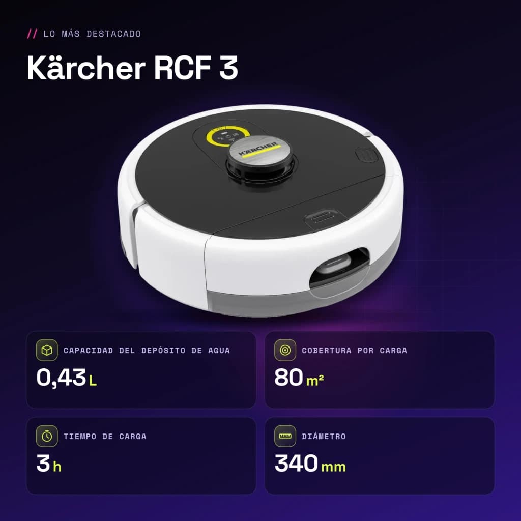 Robot friegasuelos Kärcher RCF 3 LiDAR Fregado 120min - características