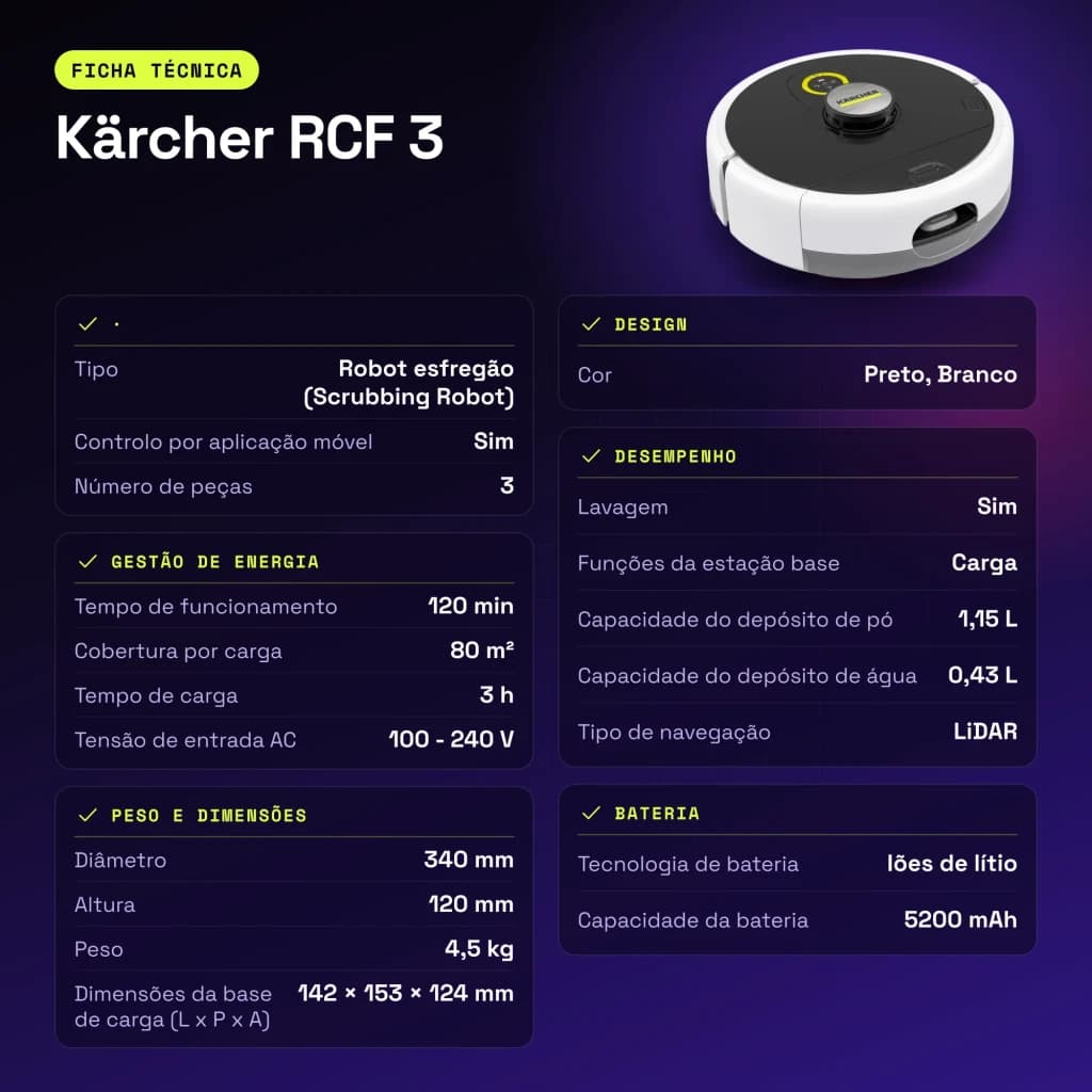 Robot friegasuelos Kärcher RCF 3 LiDAR Fregado 120min - características