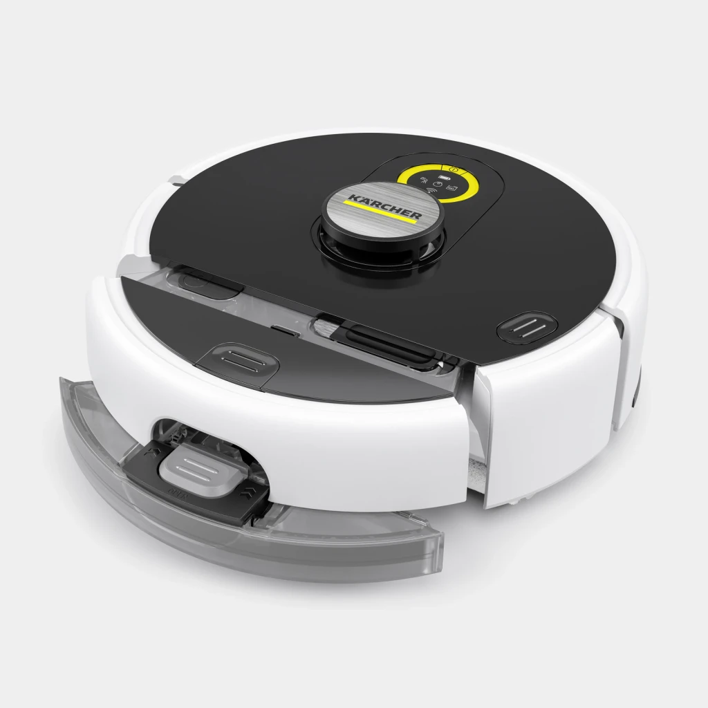 Robot friegasuelos Kärcher RCF 3 LiDAR Fregado 120min, vista superior en ángulo: depósito de agua extraído