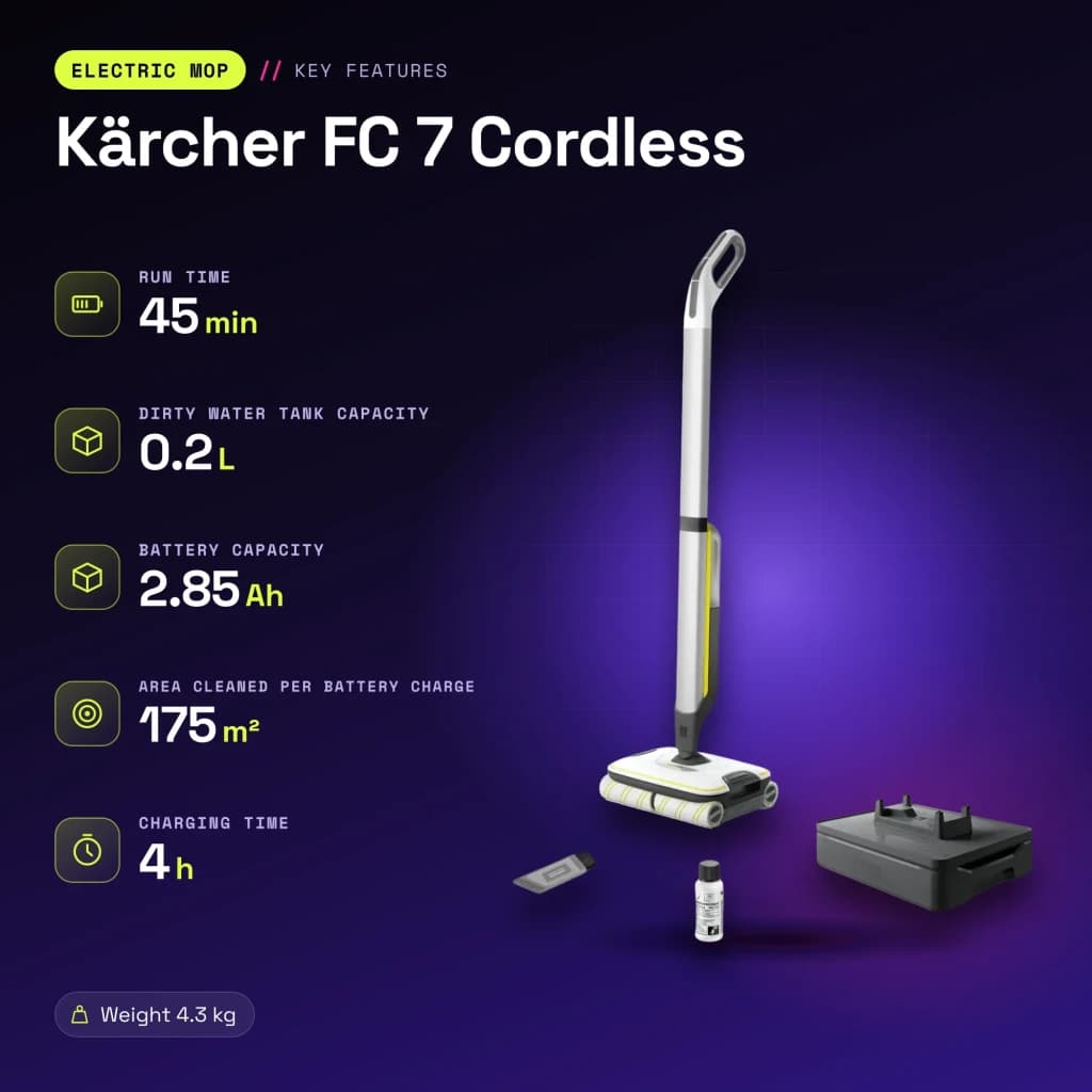 Fregona eléctrica Kärcher FC 7 Cordless Blanco Fregado húmedo y seco Sin Cable 45min - características