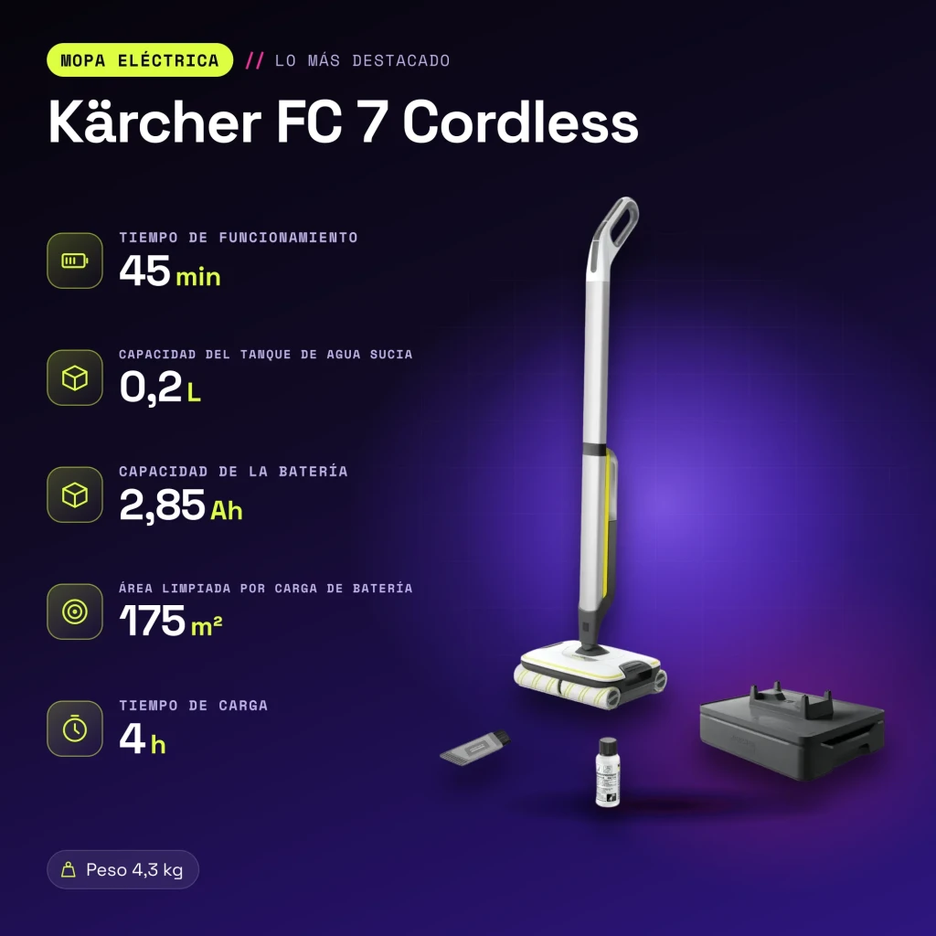 Fregona eléctrica Kärcher FC 7 Cordless Blanco Fregado húmedo y seco Sin Cable 45min - características
