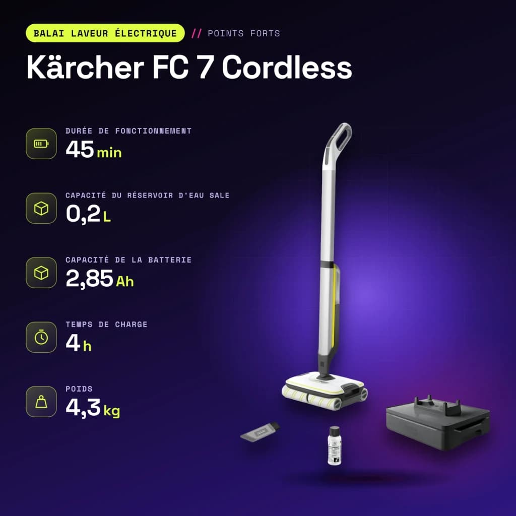 Fregona eléctrica Kärcher FC 7 Cordless Blanco Fregado húmedo y seco Sin Cable 45min - características