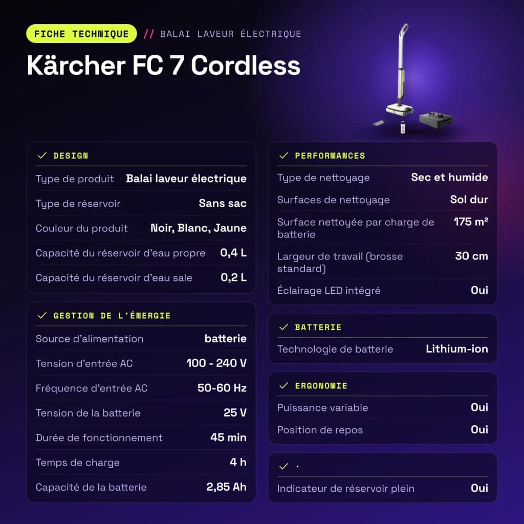 Fregona eléctrica Kärcher FC 7 Cordless Blanco Fregado húmedo y seco Sin Cable 45min - características