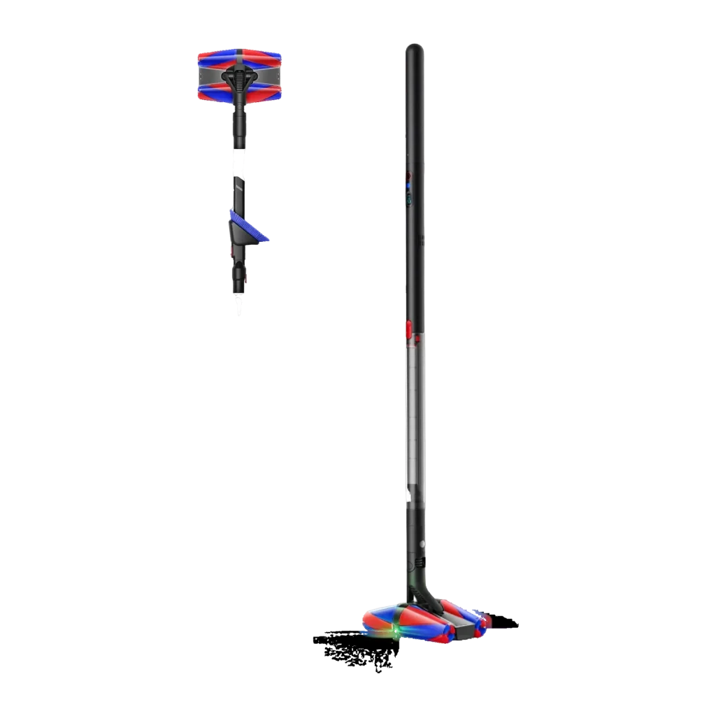 Aspirateur Dyson PencilVac Fluffy Cones Noir Sans Fil 55AW 30min, vue de face: deux configurations, tube noir fin et tête