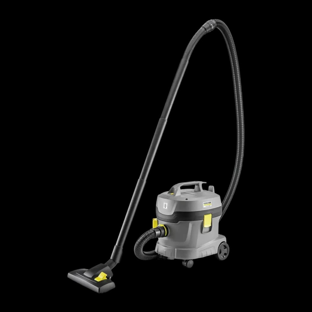 Aspiradora Kärcher T 11/1 Classic HEPA Gris 23,5kPa 850W, vista lateral: cuerpo gris con ruedas, manguera flexible