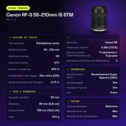 Objectif photo Canon RF-S 55-210mm IS STM Noir APS-C F5-7.1 - caractéristiques