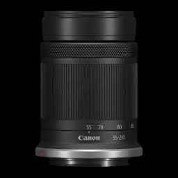 Objectif photo Canon RF-S 55-210mm IS STM Noir APS-C F5-7.1, vue avant: bague zoom avec échelle focale 55-210 et monture