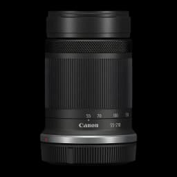 Objectif photo Canon RF-S 55-210mm IS STM Noir APS-C F5-7.1, vue avant: bague zoom striée, graduation focale 55-135mm