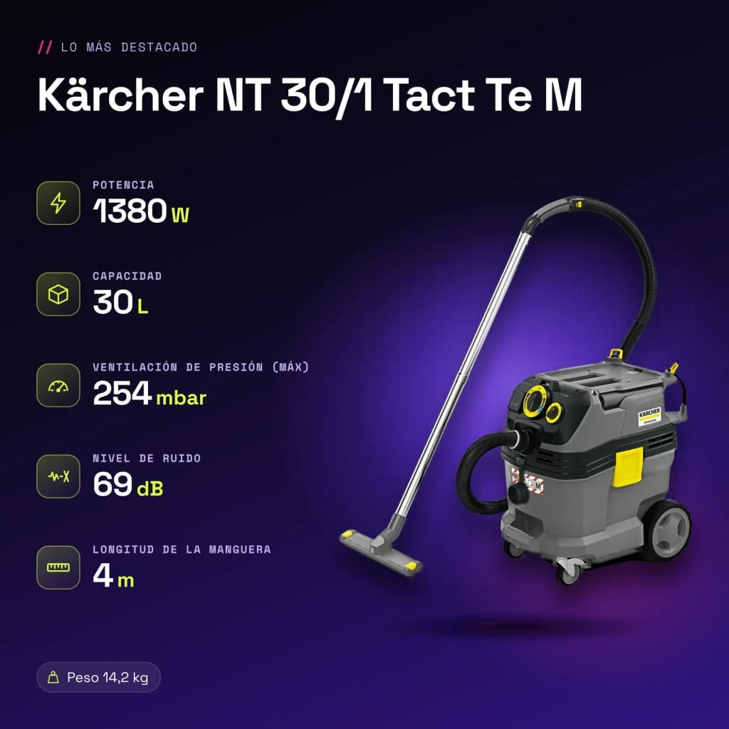 Aspirador Kärcher NT 30/1 Tact Te M Preto/Cinzento 25,4 kPa 1380W - características