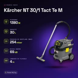 Aspirador Kärcher NT 30/1 Tact Te M Preto/Cinzento 25,4 kPa 1380W - características
