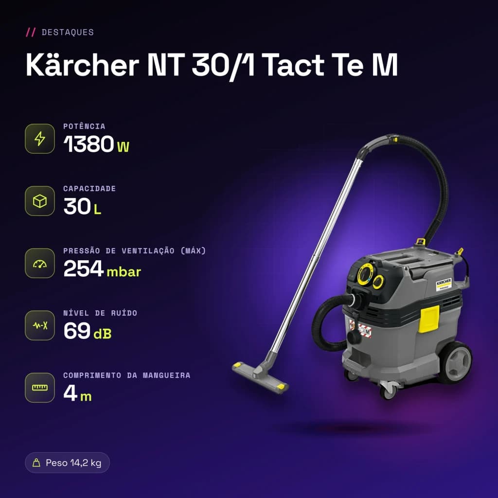 Aspirador Kärcher NT 30/1 Tact Te M Preto/Cinzento 25,4 kPa 1380W - características