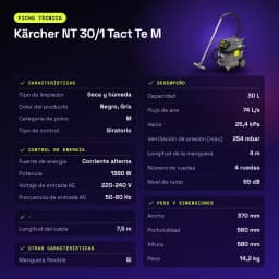 Aspirador Kärcher NT 30/1 Tact Te M Preto/Cinzento 25,4 kPa 1380W - características