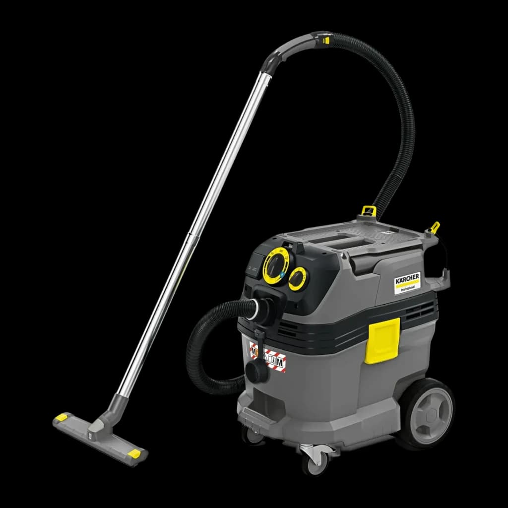 Aspirador Kärcher NT 30/1 Tact Te M Preto/Cinzento 25,4 kPa 1380W, vista lateral: corpo com rodas, mangueira flexível e tubo