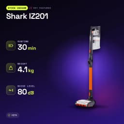 Aspiradora Escoba Shark IZ201 Naranja Sin Cable 45V Ión de litio 40min - características