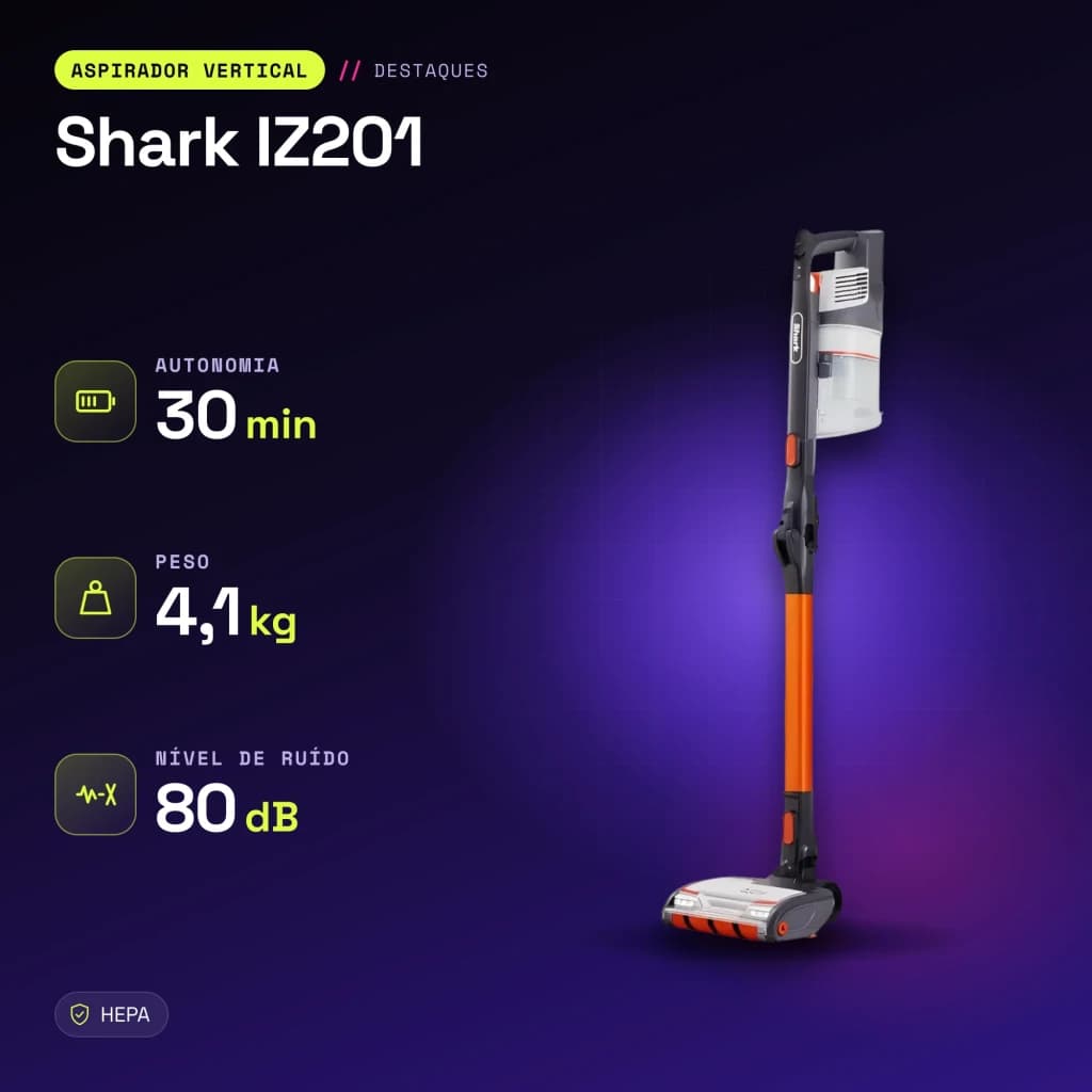 Aspiradora Escoba Shark IZ201 Naranja Sin Cable 45V Ión de litio 40min - características