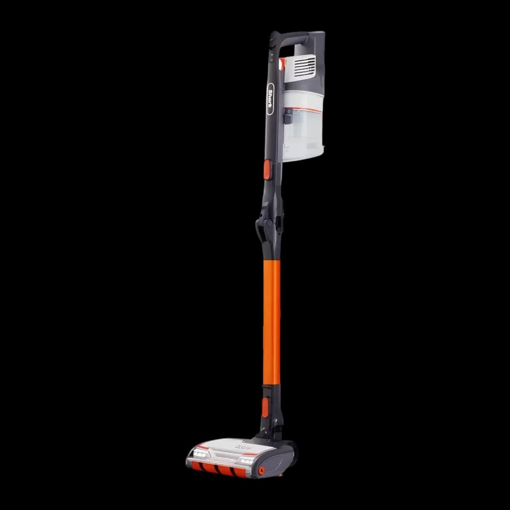 Aspiradora Escoba Shark IZ201 Naranja Sin Cable 45V Ión de litio 40min, vista lateral: palo naranja, depósito transparente