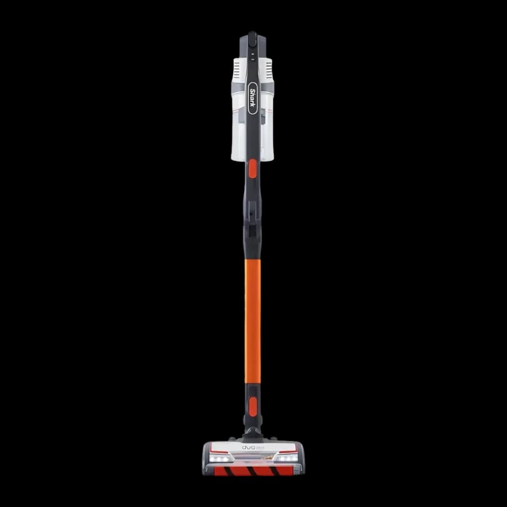 Aspiradora Escoba Shark IZ201 Naranja Sin Cable 45V Ión de litio 40min, vista frontal: palo naranja, cuerpo gris y cabezal