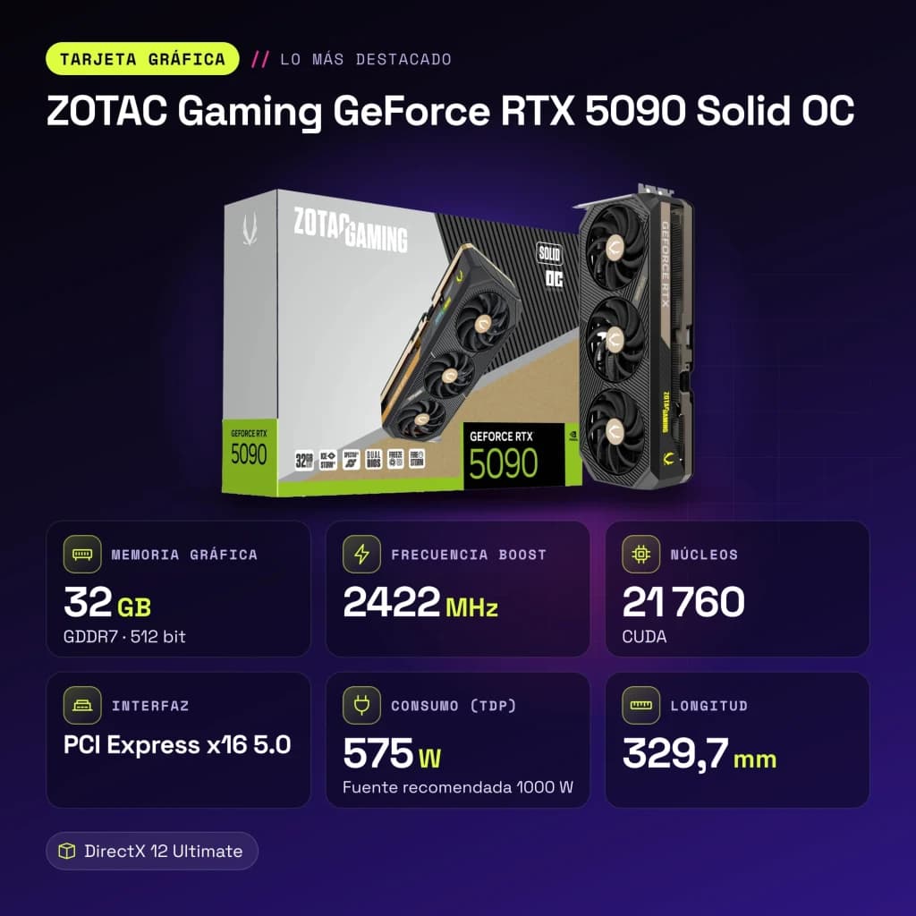 ZOTAC Gaming GeForce RTX 5090 Solid OC 32 Go GDDR7 Noir - caractéristiques
