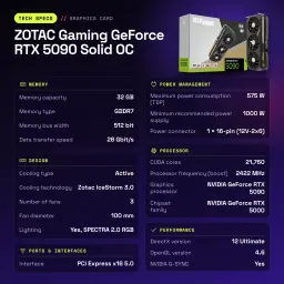 ZOTAC Gaming GeForce RTX 5090 Solid OC 32 Go GDDR7 Noir - caractéristiques