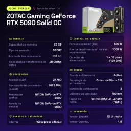 ZOTAC Gaming GeForce RTX 5090 Solid OC 32 Go GDDR7 Noir - caractéristiques
