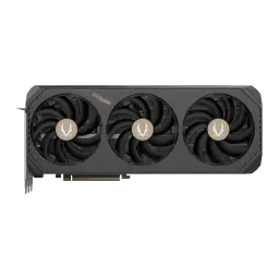 ZOTAC Gaming GeForce RTX 5090 Solid OC 32 Go GDDR7 Noir, vue avant: triple ventilateur avec moyeux dorés et logo ZOTAC