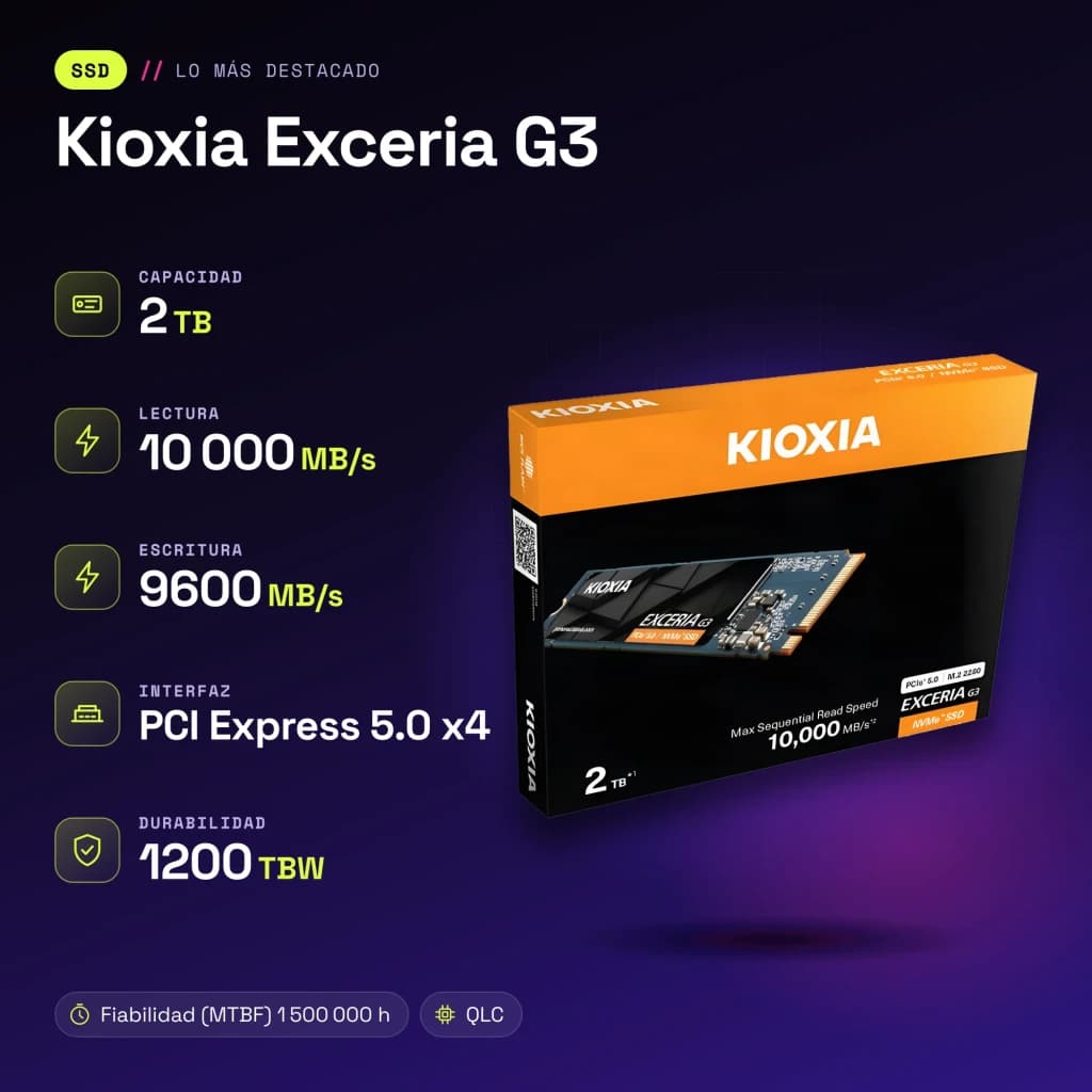 SSD Kioxia Exceria G3 2To NVMe PCIe Gen5 x4 M.2 2280 - caractéristiques