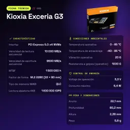SSD Kioxia Exceria G3 2To NVMe PCIe Gen5 x4 M.2 2280 - caractéristiques