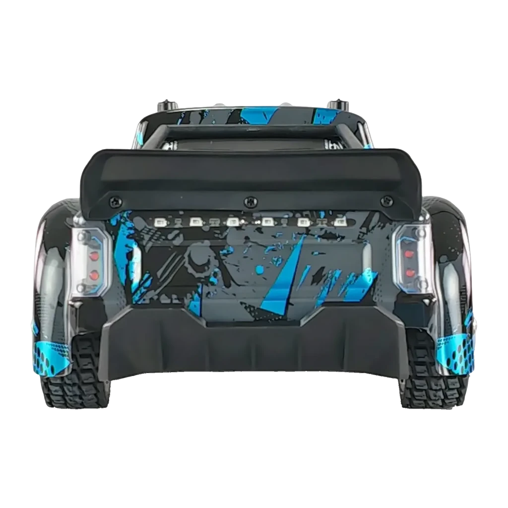 Voiture RC Amewi Hyper Go Breaker ProDrift 1:14 4WD Brushless 2000mAh Noir/Bleu, vue arrière: feux arrière, aileron