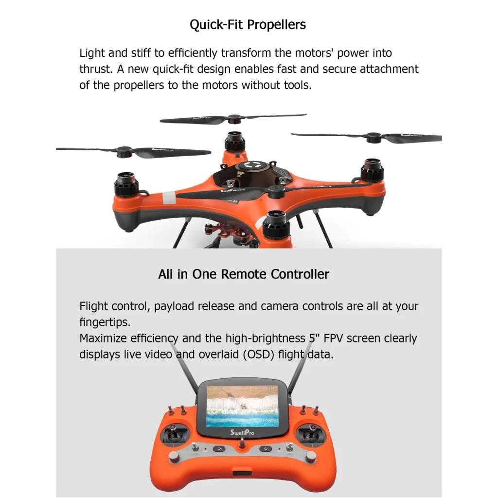 Dron Amewi Trix 3 en 1 Naranja en 1 (dron/aerodeslizador/terrestre), detalle: hélices quick-fit y mando FPV con pantalla 5