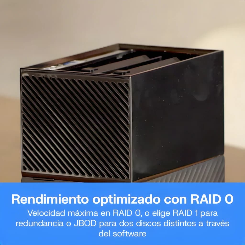 Disque Dur Externe WD My Book Duo 16To USB 3.1 Noir, vue latérale: grille de ventilation diagonale et baies de disques