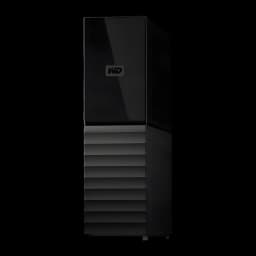 Disque Dur Externe WD My Book Duo 16To USB 3.1 Noir, vue de face: corps vertical avec logo WD et nervures latérales sur fond
