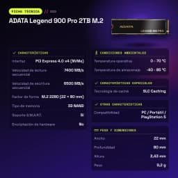 SSD ADATA Legend 900 Pro 2TB M.2 NVMe PCIe 4.0 Con Disipador Negro - características