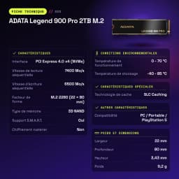 SSD ADATA Legend 900 Pro 2TB M.2 NVMe PCIe 4.0 Con Disipador Negro - características