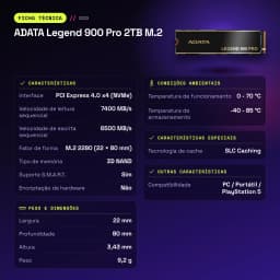 SSD ADATA Legend 900 Pro 2TB M.2 NVMe PCIe 4.0 Con Disipador Negro - características