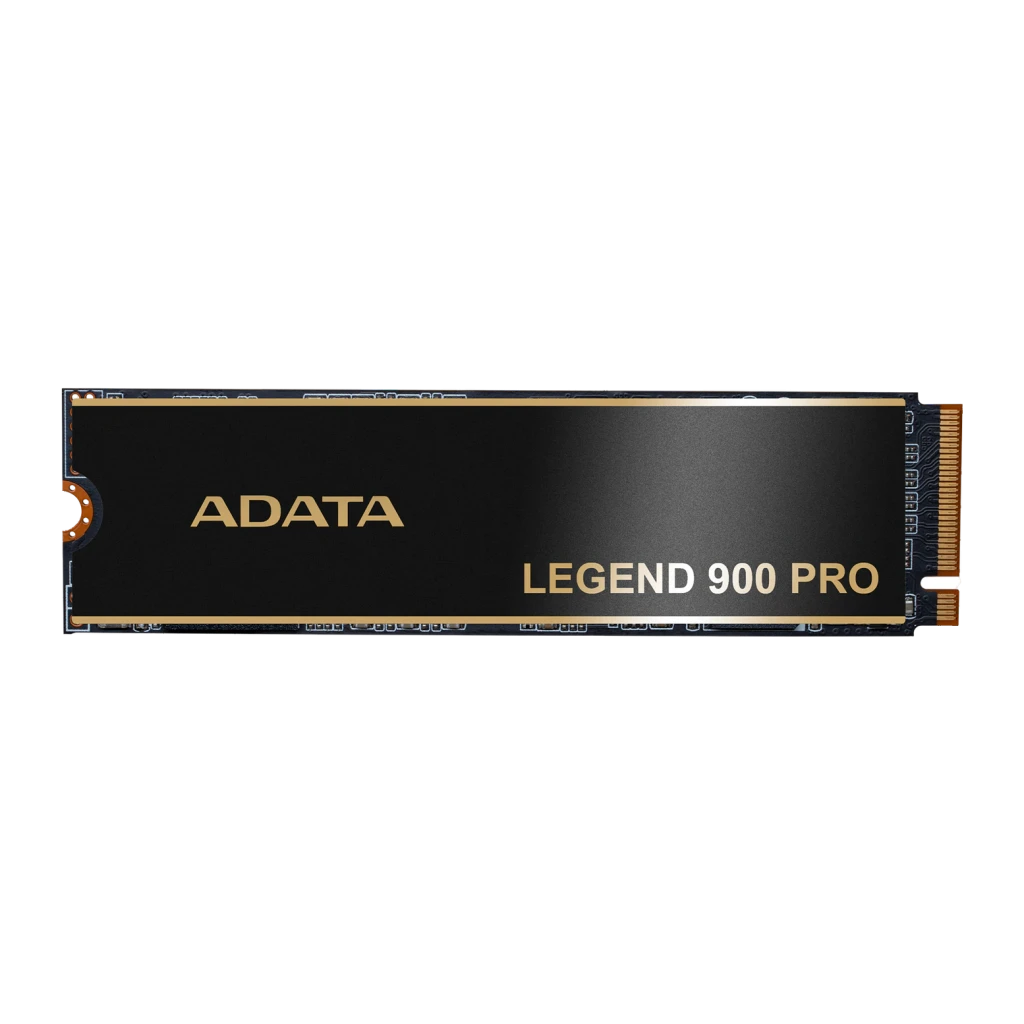 SSD ADATA Legend 900 Pro 2To M.2 NVMe PCIe 4.0 Avec Dissipateur Noir, vue de face: dissipateur noir avec inscriptions dorées