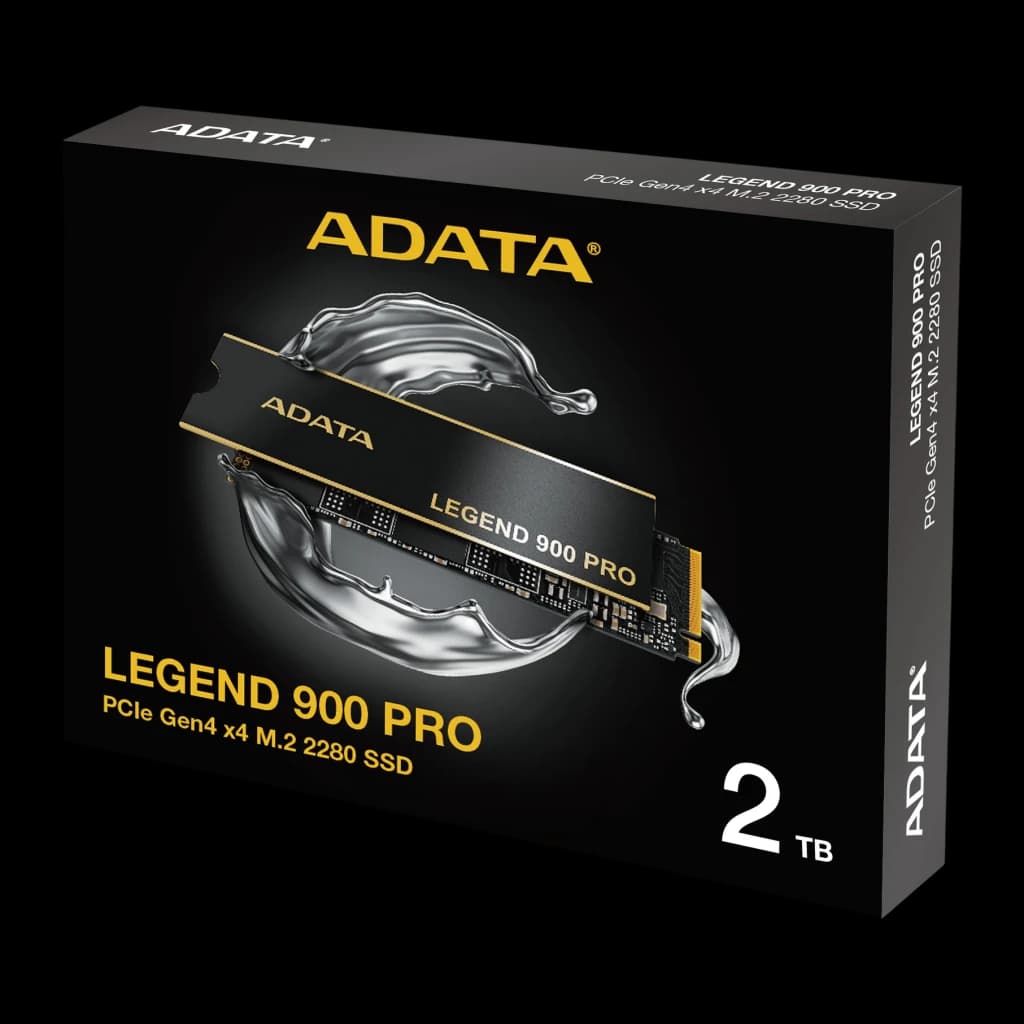 SSD ADATA Legend 900 Pro 2TB M.2 NVMe PCIe 4.0 Con Disipador Negro, caja: packaging negro con SSD y disipador visibles