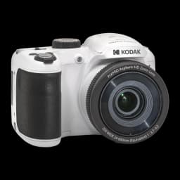 Appareil Bridge Kodak Pixpro AZ255 Blanc BSI CMOS 1/2.3 pouces Full HD 1080p 16MP, vue avant 3/4: objectif zoom 25x 24-600mm