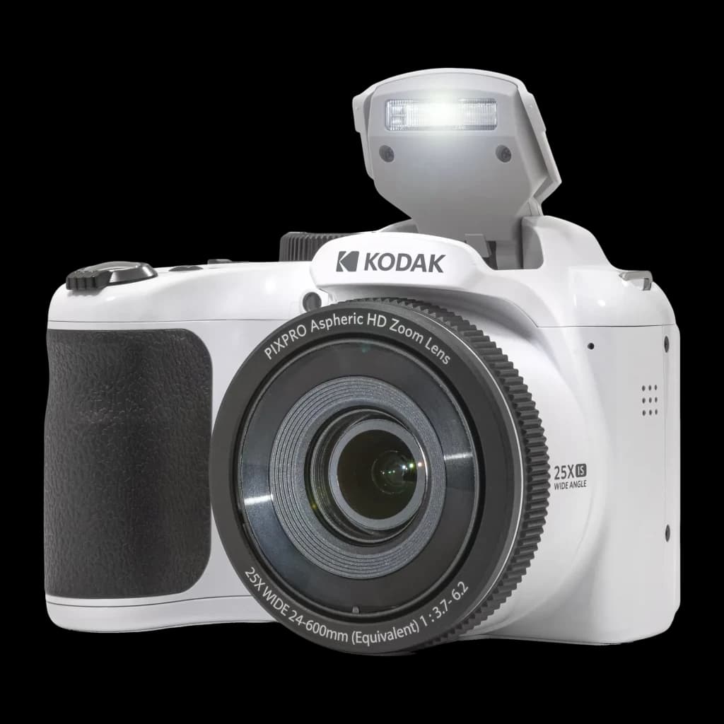 Appareil Bridge Kodak Pixpro AZ255 Blanc BSI CMOS 1/2.3 pouces Full HD 1080p 16MP, face avant: flash relevé, objectif zoom