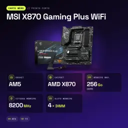 Carte mère MSI X870 Gaming Plus WiFi AMD AM5 DDR5 ATX Noir - caractéristiques