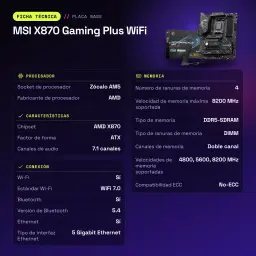 Carte mère MSI X870 Gaming Plus WiFi AMD AM5 DDR5 ATX Noir - caractéristiques